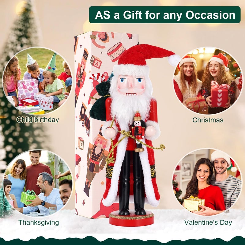 BXO Store Christmas Decorations Nutcracker Ornament,36CM Wooden Xmas Traditional Nutcracker,Festive Collectible Nutcracker Figures Party Tabletop Thanksgiving Decor(with Mini Nutcracker) - Image 5